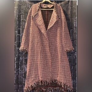Shein Curve WATERFALL  Long Collar Raw Trim Tweed Coat Plus Sz 4X